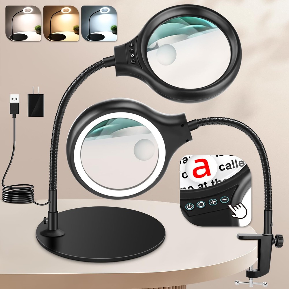 10X 20X Desk Magnifying Glass with Light and Stand and Clamp, 2-in-1 Magnifie...