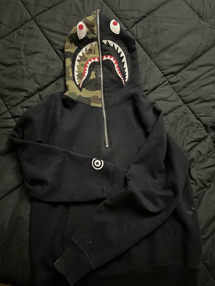 BAPE 1st camo green x black shark full zip hoodie A Bathing Ape Size M