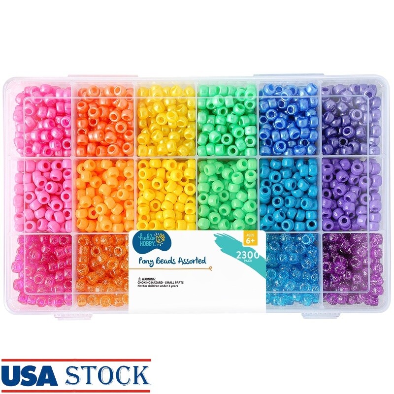 2300 Pony Beads for Crafts Large Hole Colorful Bead Storage Box Organizer