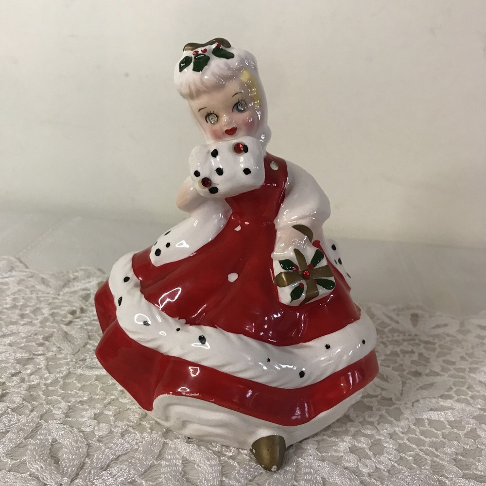 Beautiful Vintage KREISS & Co. Christmas Girl Lady Rhinestone Eyes Winter Japan!