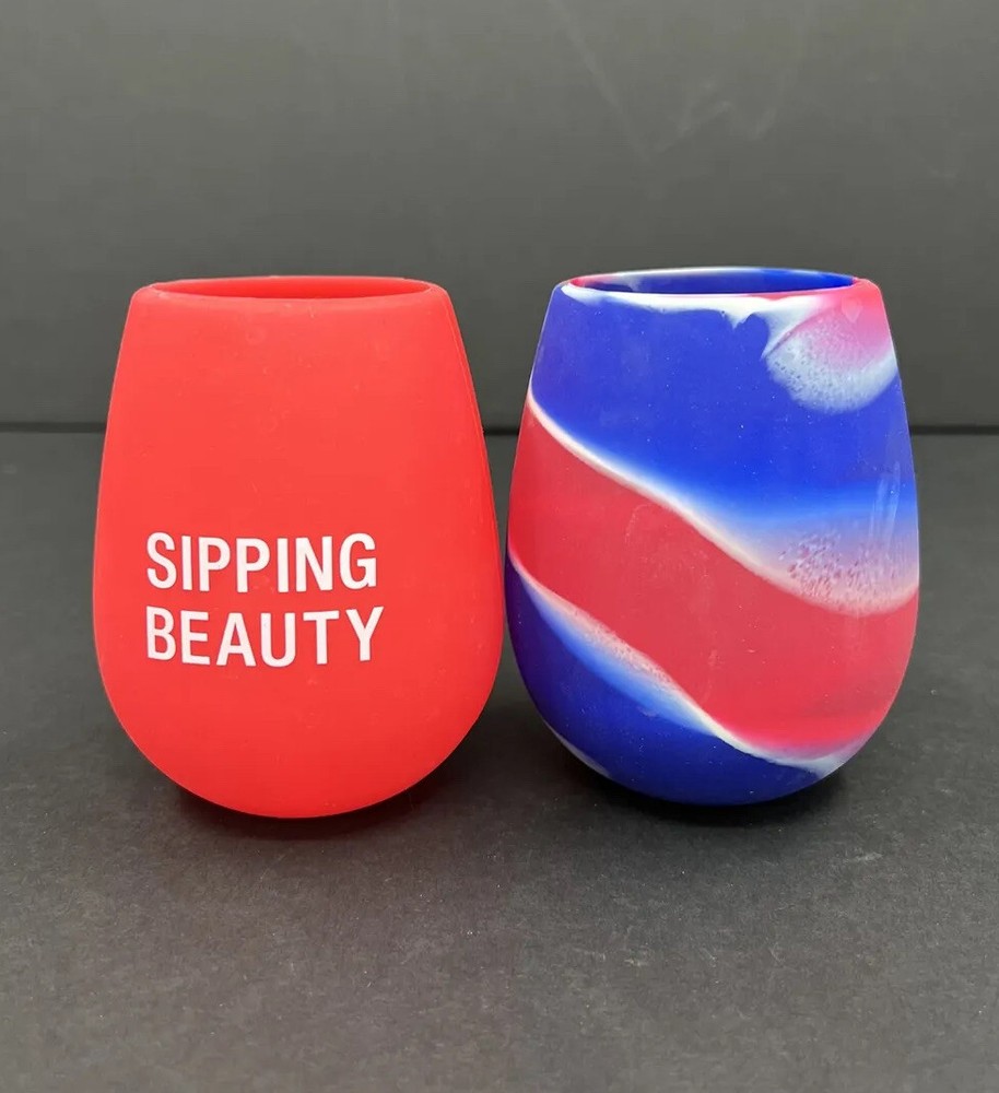 2 Unbreakable Stemless Silicone Wine Glasses Shatterproof Tumbler  