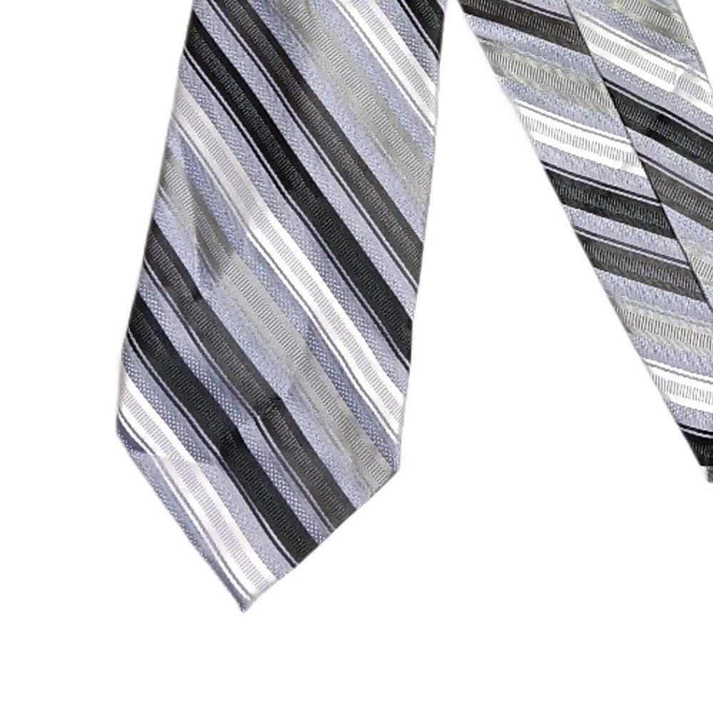 Bergamo New York Mens 60-Inch Lavender Black Gray Striped Classic Silk Tie