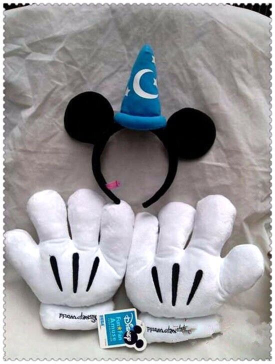 Disney Mickey Fantasia Sorcerer Wizard Ears Headbands & Gloves Party Cosplay Se