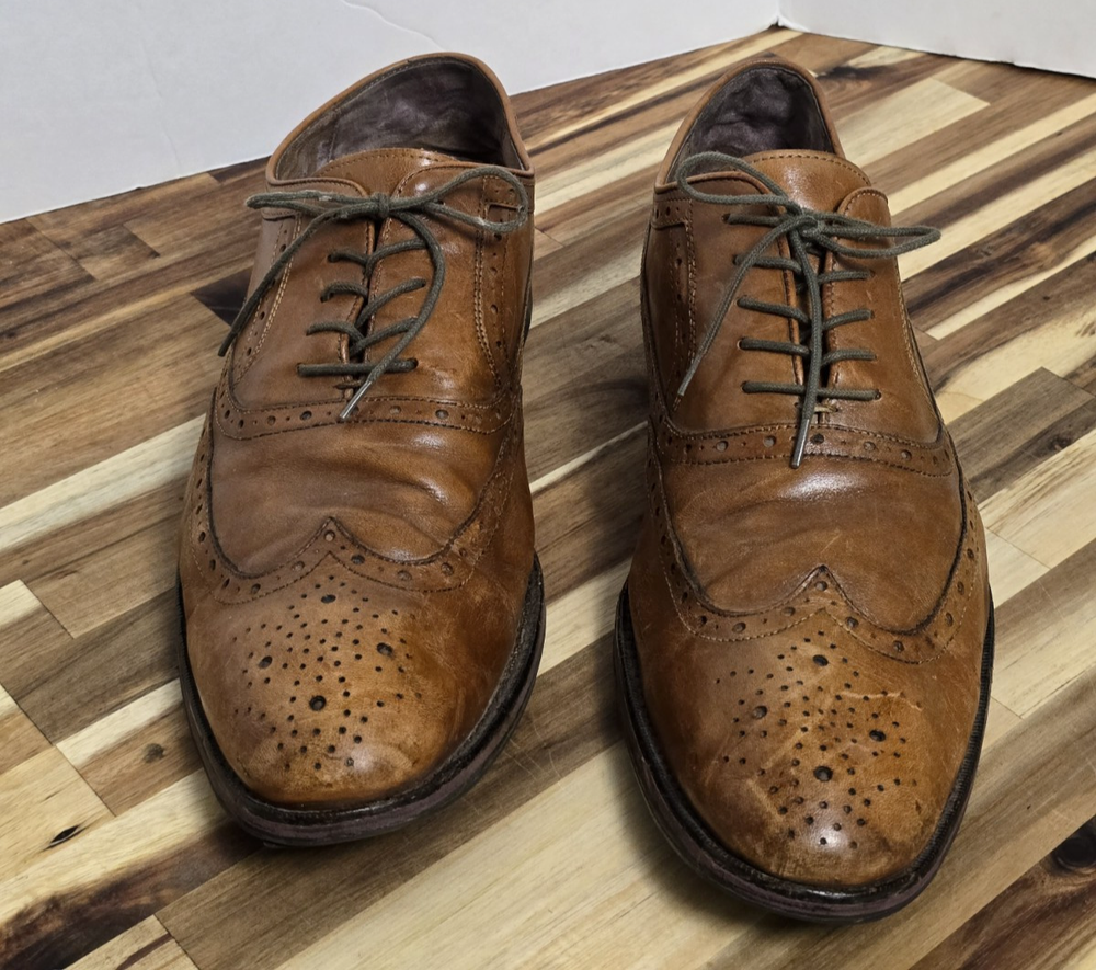 Johnston & Murphy Mens Leather Wingtip Oxford Tan Brown Shoes 12M