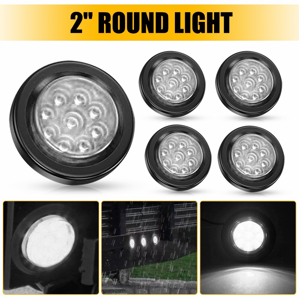 2Inch DOT White 9-LED Round Trailer Marker Lights with Grommet 5pcs RV Truck