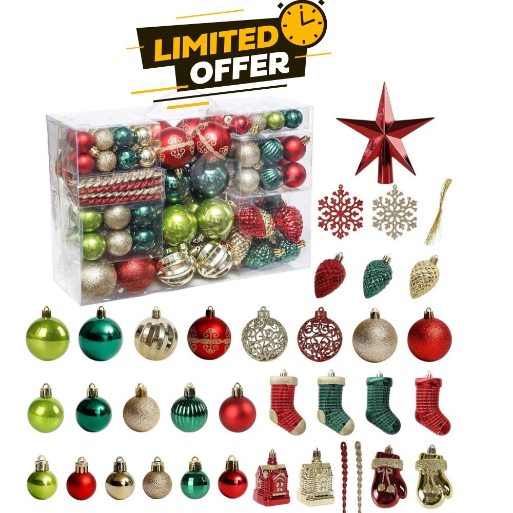 132-Piece Christmas Tree Ornament Set for Festive Holiday Decor