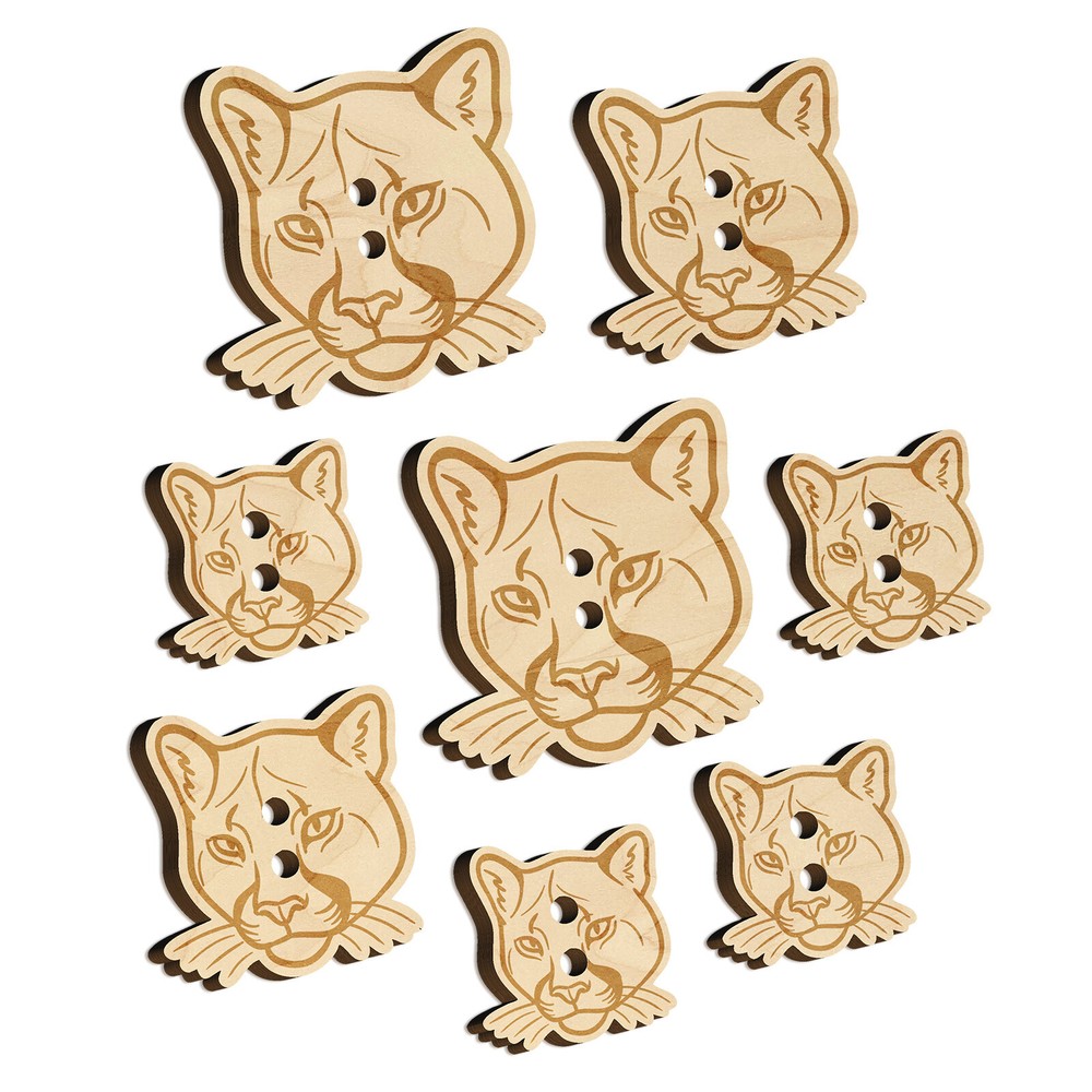 Cougar Head Mountain Lion Puma Wood Buttons for Sewing Knitting Crochet Craft