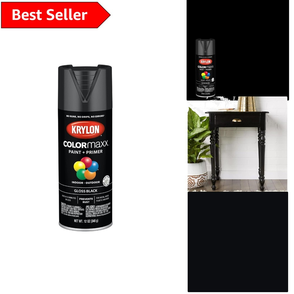 Effortless Gloss Black Spray Paint & Primer - 12 oz for Indoor/Outdoor Projects