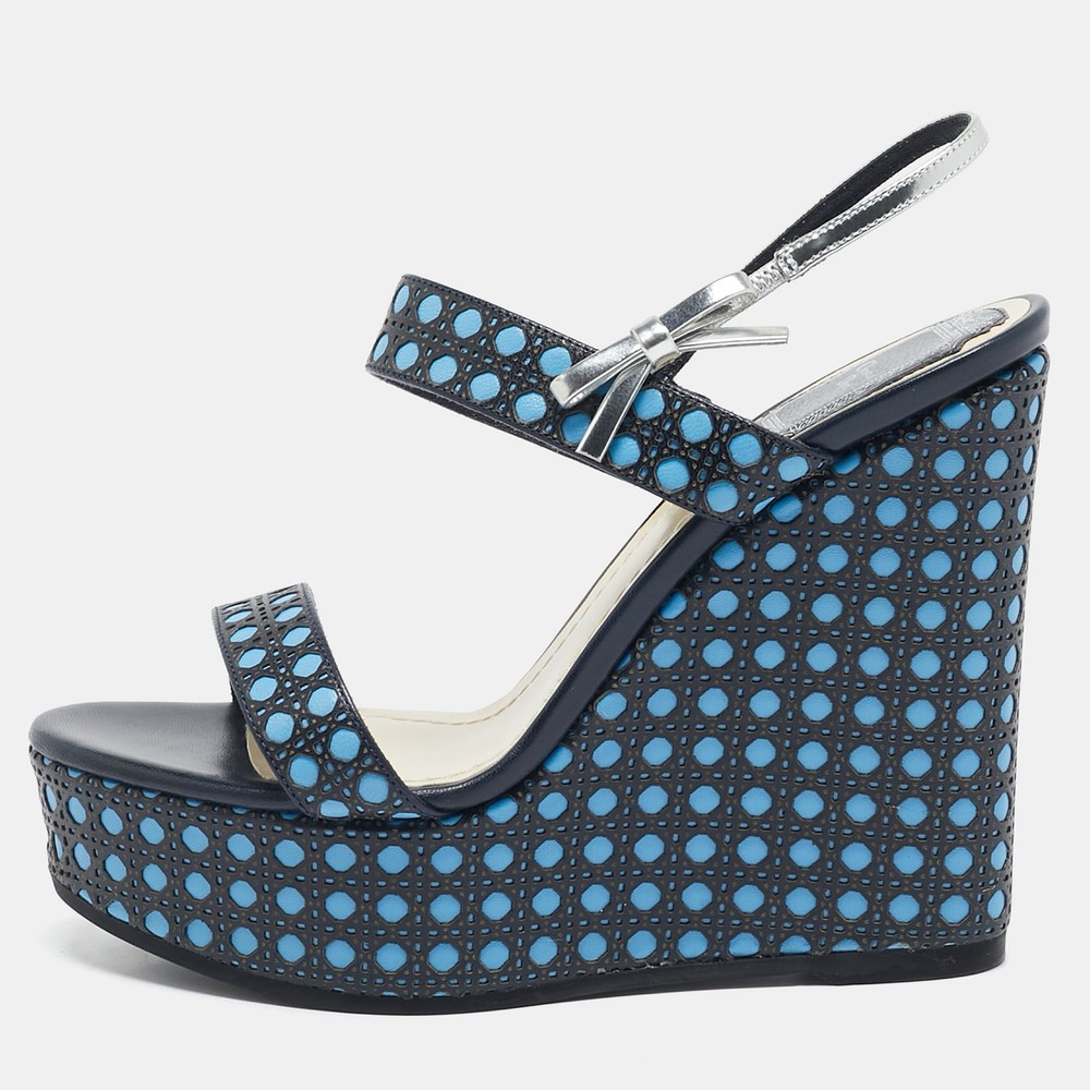 Dior Multicolor Cannage Leather Wedge Sandals Size 36