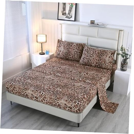 4PCS Leopard Bedding Sheets Queen Size Leopard Print Sheet Set Included 1