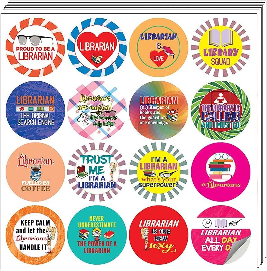I Am a Librarian Stickers – 20 Sets with 16 Unique Designs Each