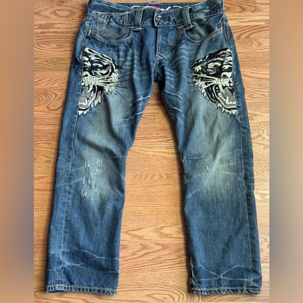 Ed Hardy Jeans Men’s Size 40 X 32 Button Fly Embroidered Tiger Y2K Vintage