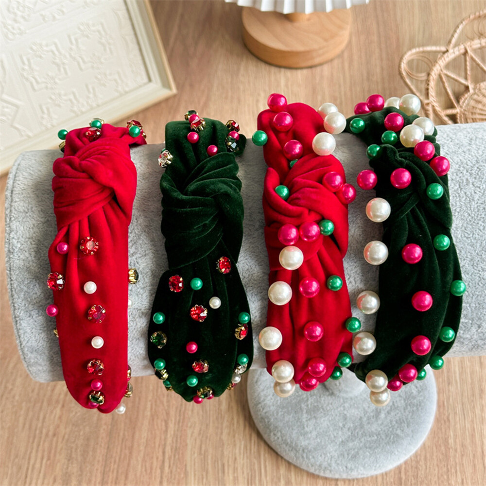 Imitation Pearl Velvet Festival Headband with Chic Knot for Thick DIY Hair Accessories