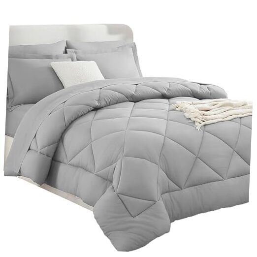 Size Comforter Set with Sheets - 7 Piece Size Bed in a Bag, King Light Grey