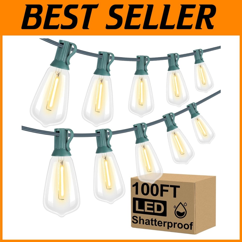 Waterproof 100FT LED String Lights with Shatterproof Edison Bulbs for Outdoors