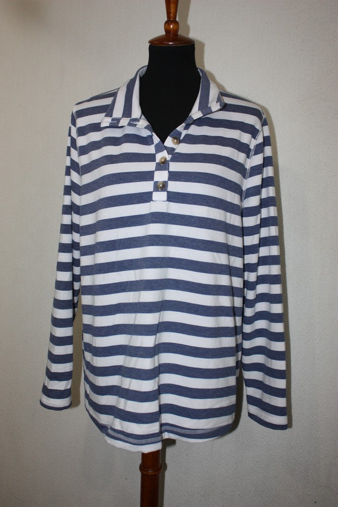 NWOT Croft & Barrow XL Blue White Striped Rugby Polo Pullover