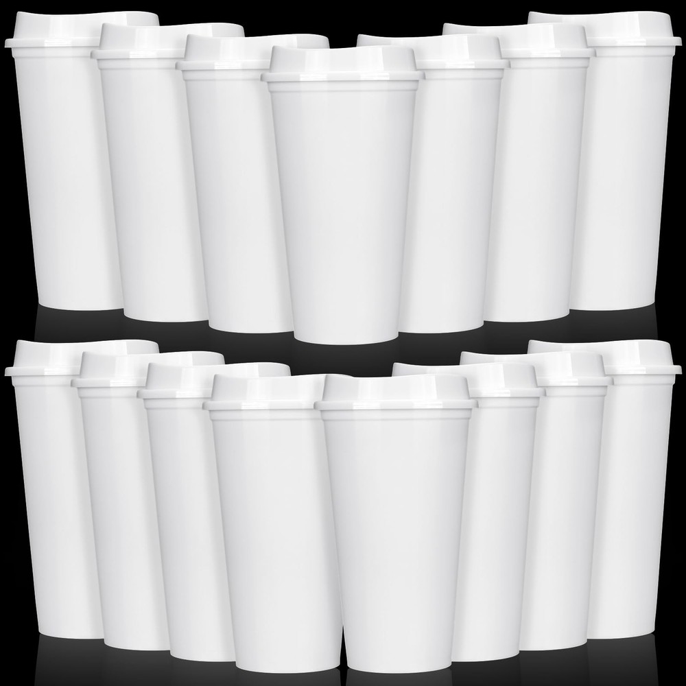 15-Pack 16oz Reusable Plastic Coffee Cups with Lids - Bulk Travel Mugs