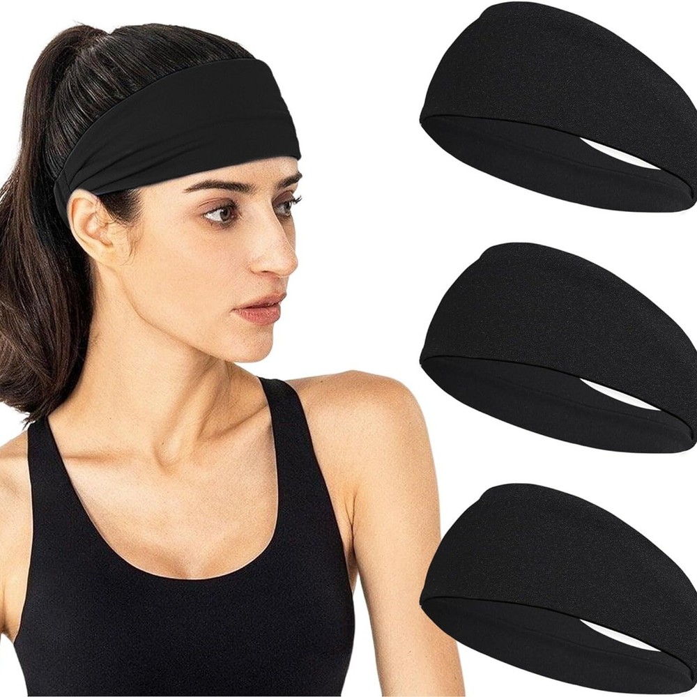 3Pcs Stretch Sports Headbands for Men and Women, Yoga Gym Sweatband Hair Wrap