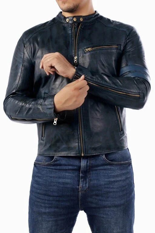 Men's Custom-Fit 100% Genuine Leather Biker Jacket Tailored to Size