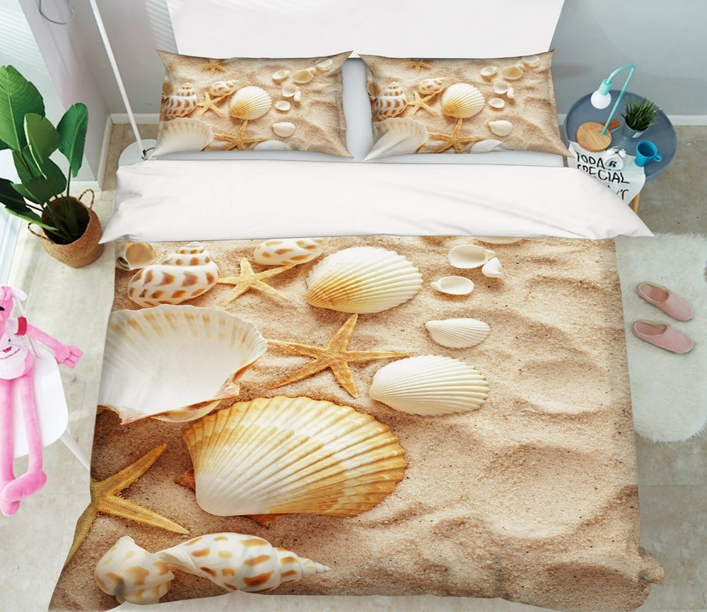 3D Beach Shells ZHUA800 Bed Pillowcases Quilt Duvet Cover Set Queen King Amy