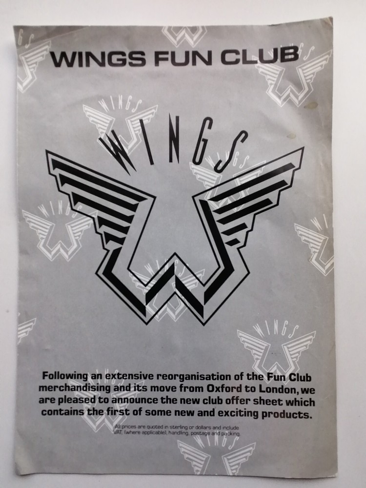 Paul McCartney Wings Fun Club 1980 A4 Gatefold Flyer Vintage Collectible