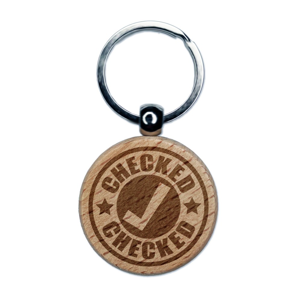 Engraved Wooden Teacher Keychain with Check Mark Design