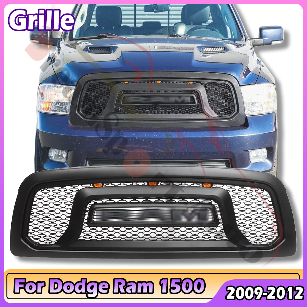 Front Bumper Grille for 2009-2012 2011 Dodge Ram 1500 Black w/Letters LED Grill