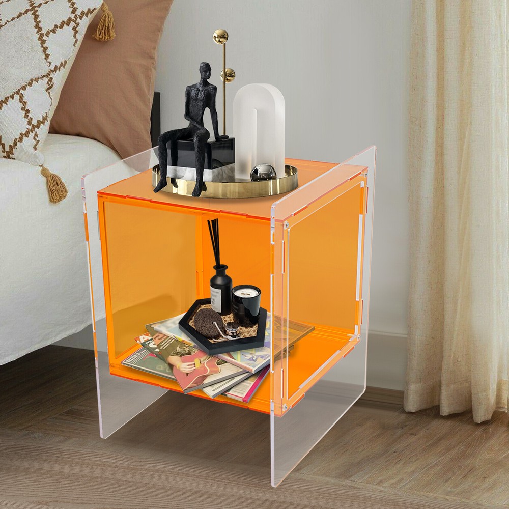 2-Layer Clear Acrylic Side End Table for Living Room or Bedroom