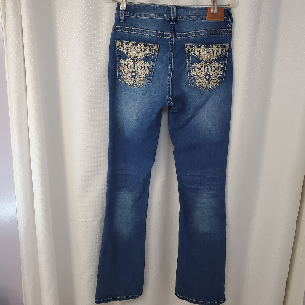 Stylish LAMASINI Womens Bootcut Jeans with Studs Size 9 in Blue