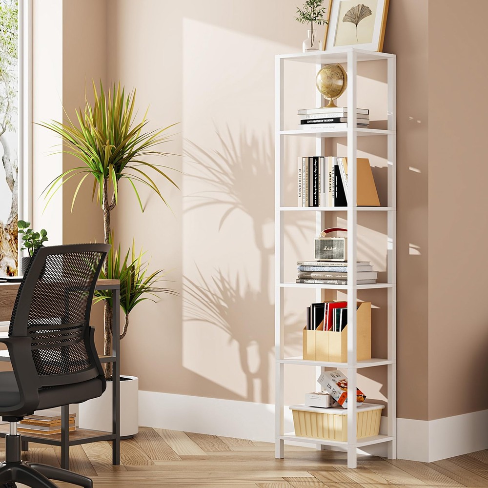 Bookshelf, 6-Tier Tall Book Shelf, Narrow Bookcase for Small Space, DIY Stack...