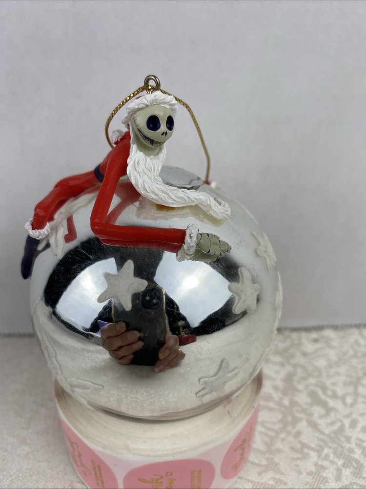 Disney Jack Skellington Christmas Ornament Silver Sphere Merry Christmas 2004