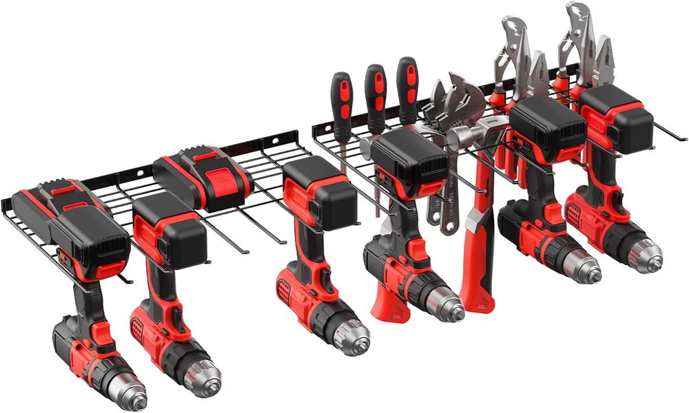 2-Pack Heavy Duty Wall Mount Drill Holder for 8 Power Tools