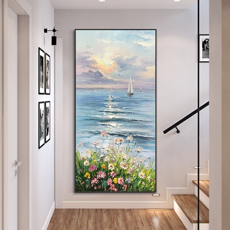 E-ART Hand-painted oil painting thick Seascape going smoothly 48in on canvas