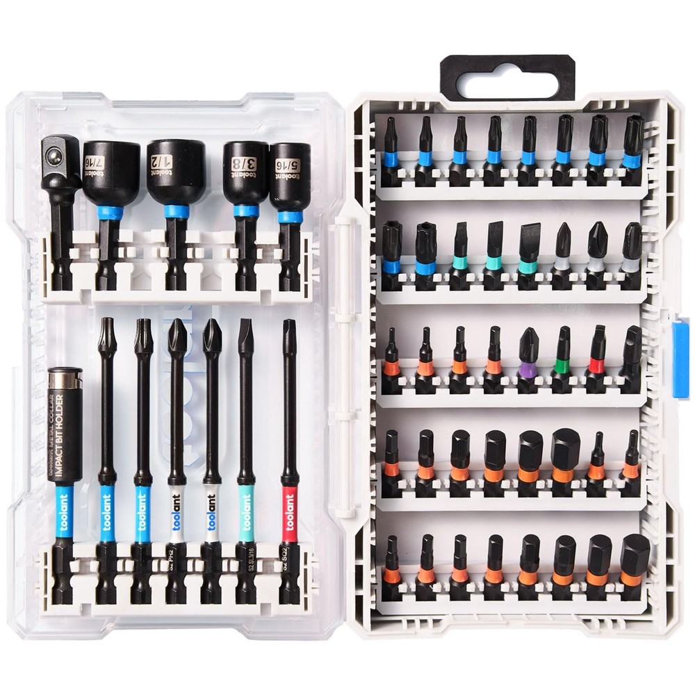 52-Piece S2 Steel Impact Driver Bit Set with Hex Torx Phillips Bits