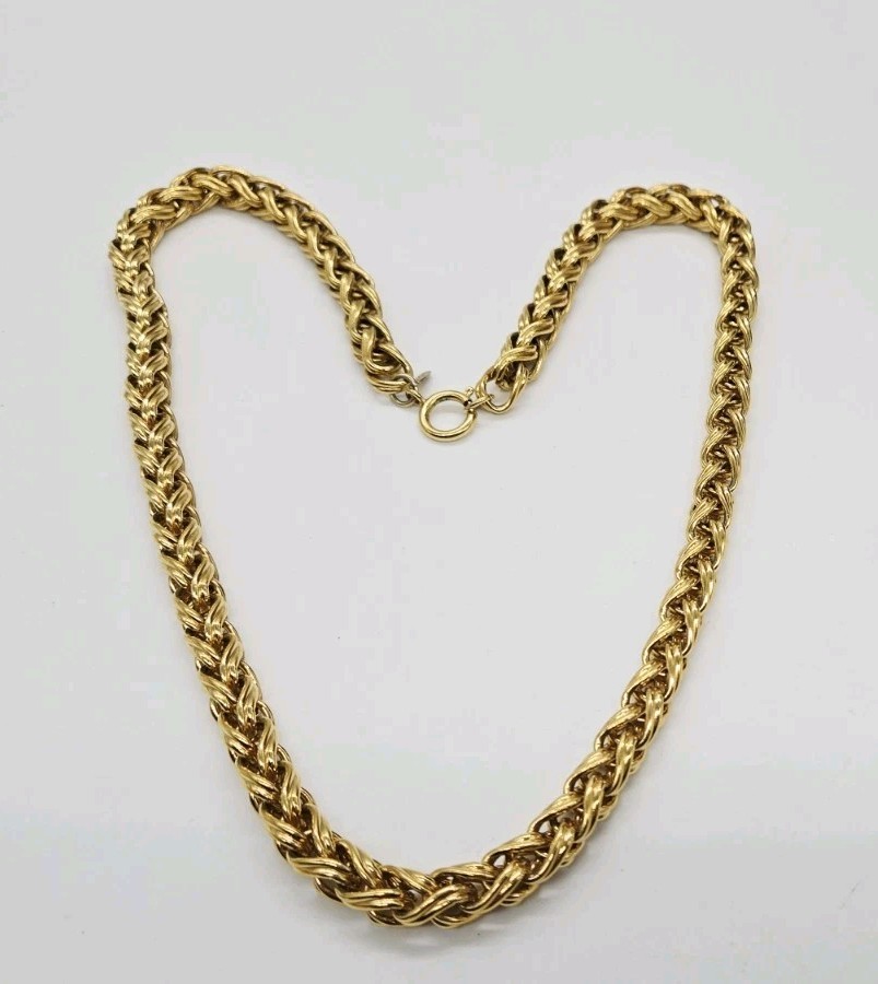 Napier Woven Rope Necklace Chunky Gold tone Couture Vintage 80's 24 in