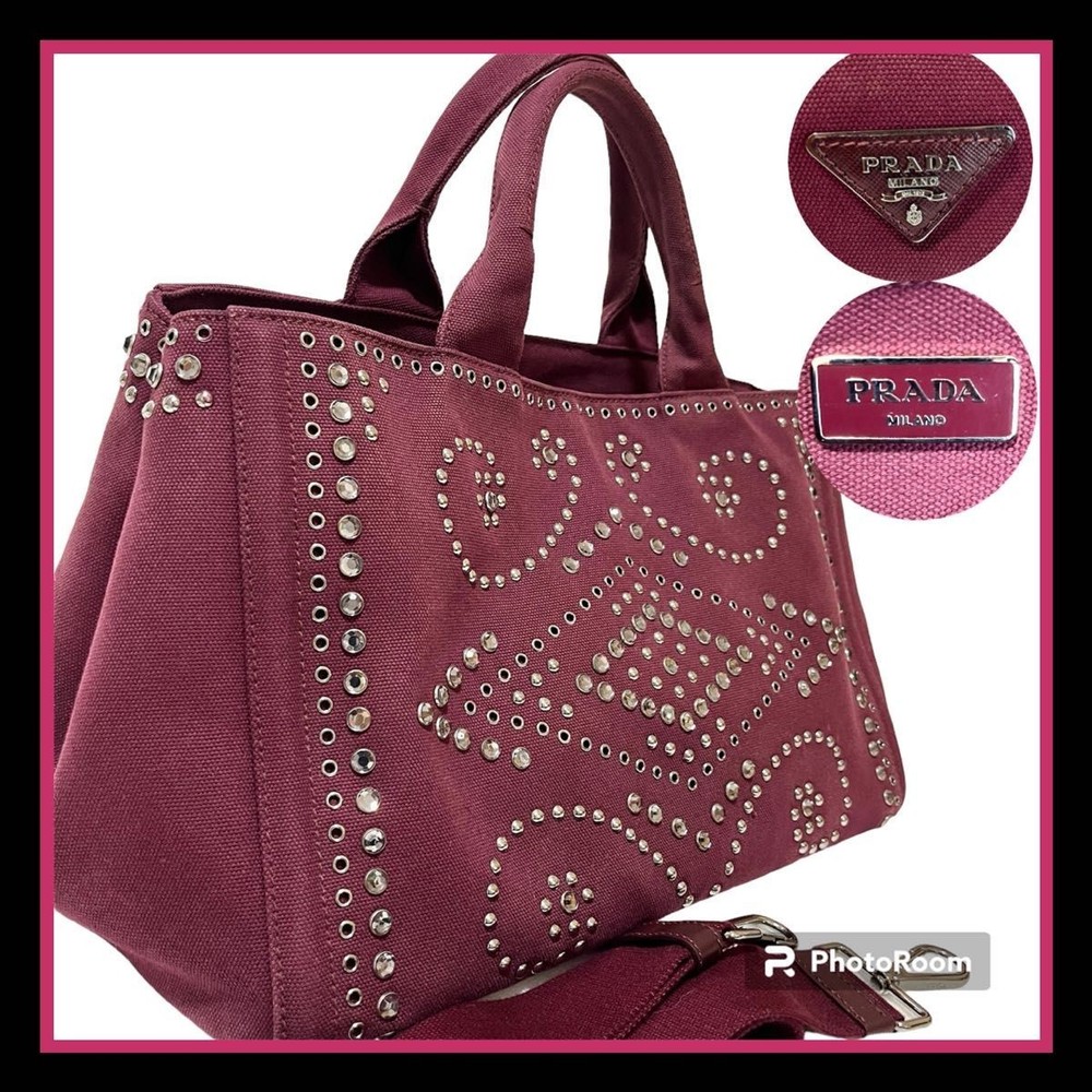 RARE Prada Canapa Studs Bijoux Canvas 2-Way Handbag Excellent Condition