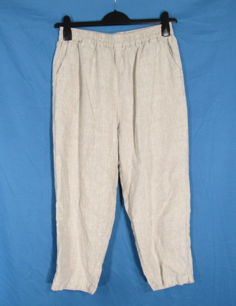 SHEIN Mid-Weight Linen Cropped Tapered Pants with Pockets in Oatmeal Size L Lagom Look  
