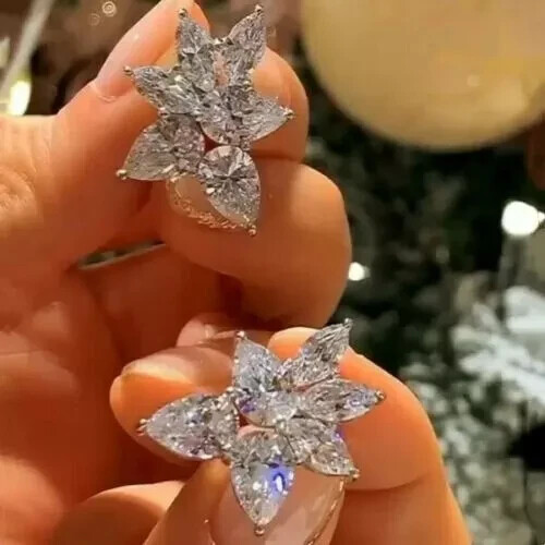 2.00 Ct Pear Cut Moissanite Womens Stud Wedding Earring 14k White Gold Plated
