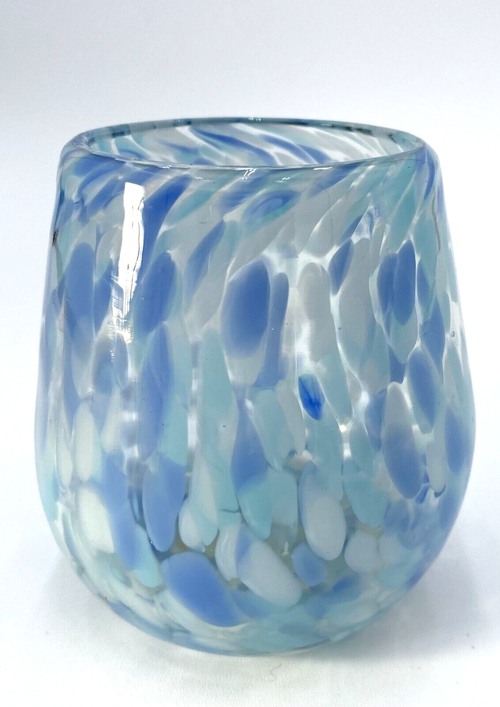 Hand-Blown Blue Periwinkle Confetti Stemless Wine Glass  