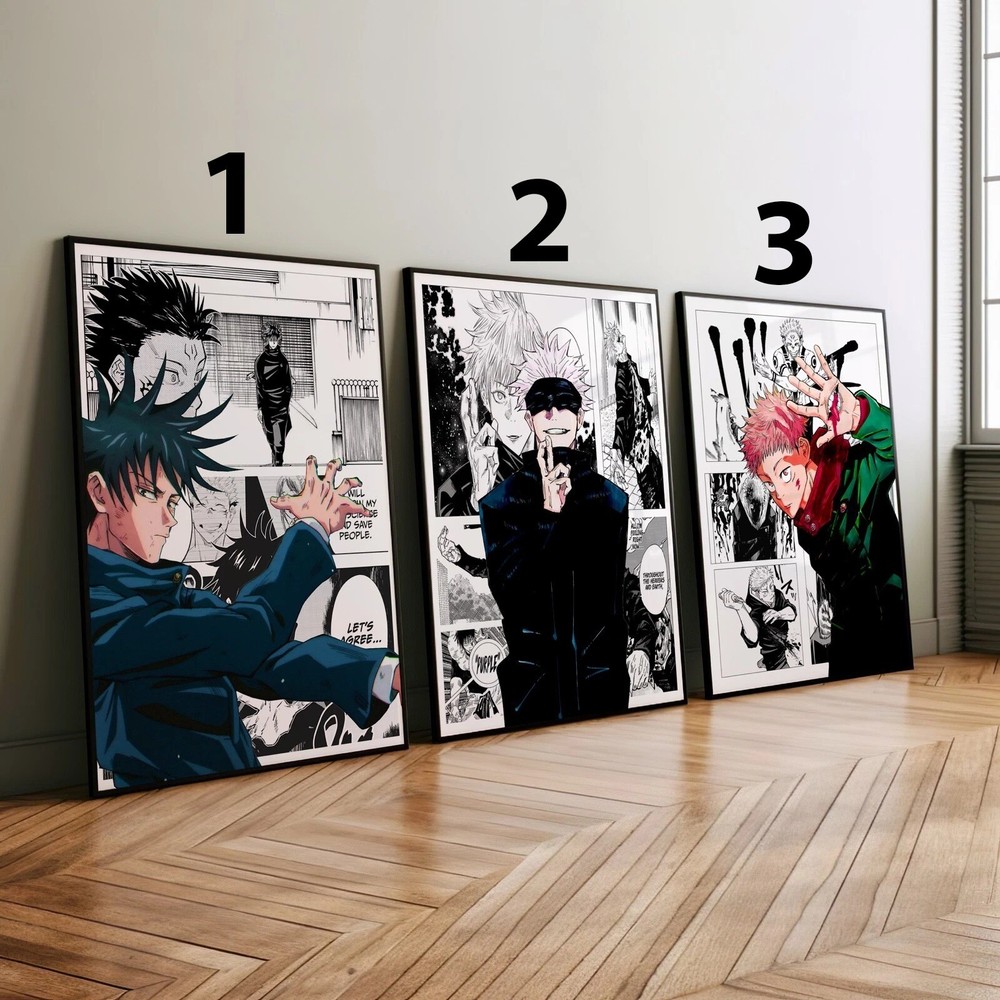 Jujutsu Kaisen Main Characters Manga Style Anime Wall Art Poster