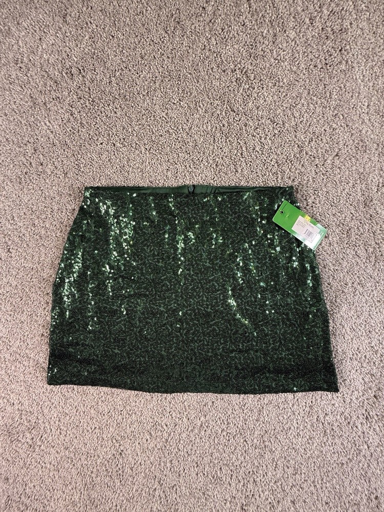 NWT Tipsy Elves Womens Large Green Sequined Lined Back Zip Mini Skirt