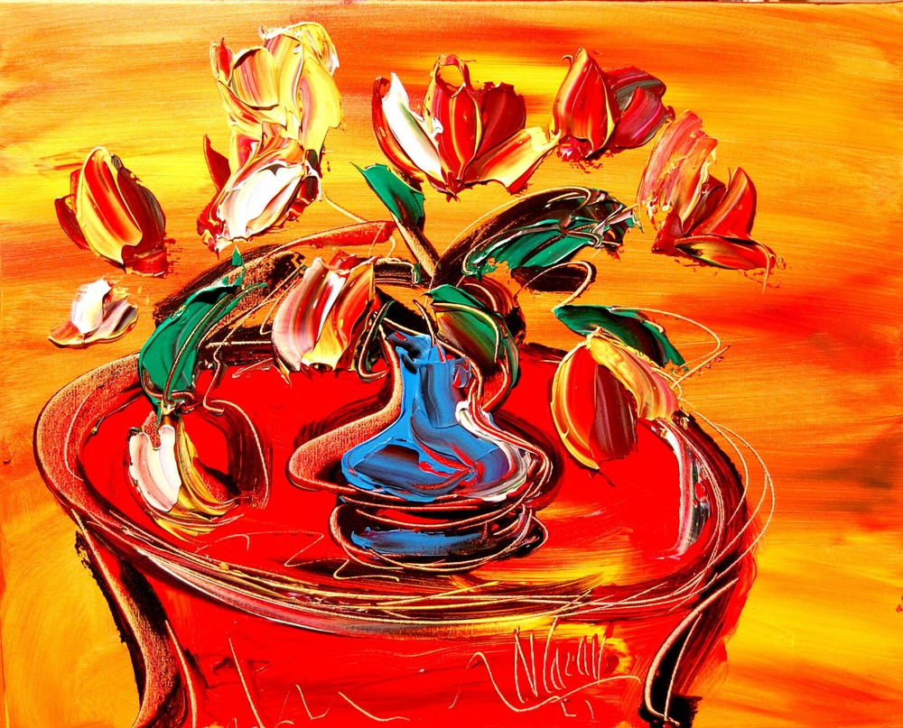 Flowers Tulips   Original Landscape Painting Stretched Canvas Signed 3y4T