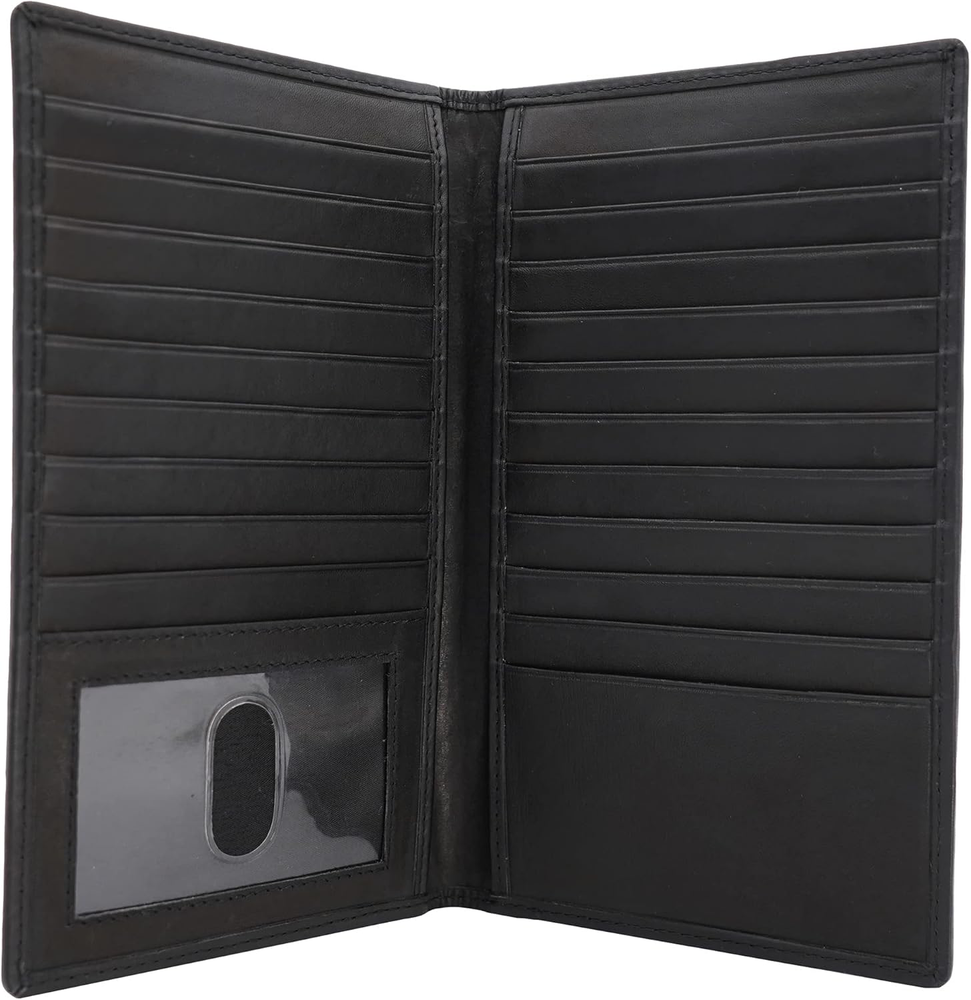 Genuine Black Leather RFID Wallet for Men with Long ID & 19 Card Slots