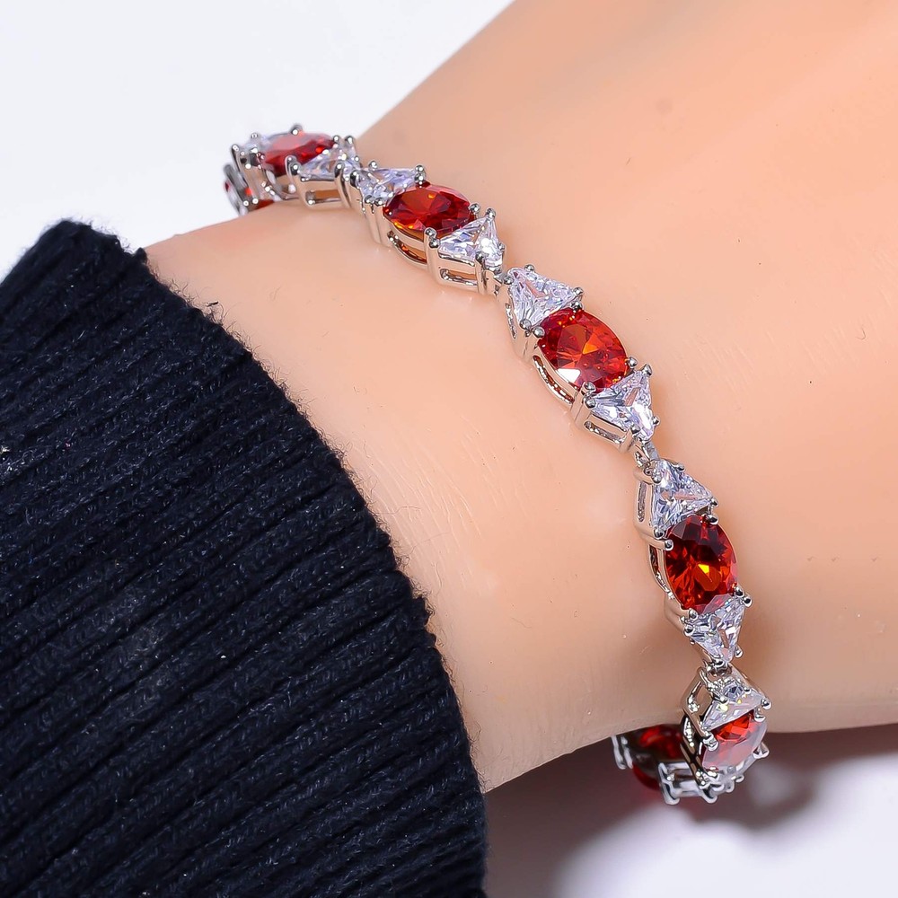 Red Garnet and CZ Sterling Silver Tennis Bracelet 7.99 Inch B973770220