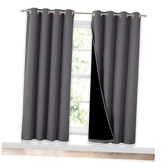 Full Shade Grey Curtain Panels Pair 52x72 Energy Smart Noise Blocking-image