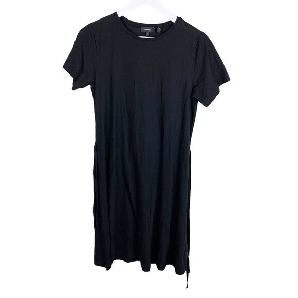 Theory Vormond K Atmos Light Dress Black Tie Waist Lagenlook Short Sleeve Medium