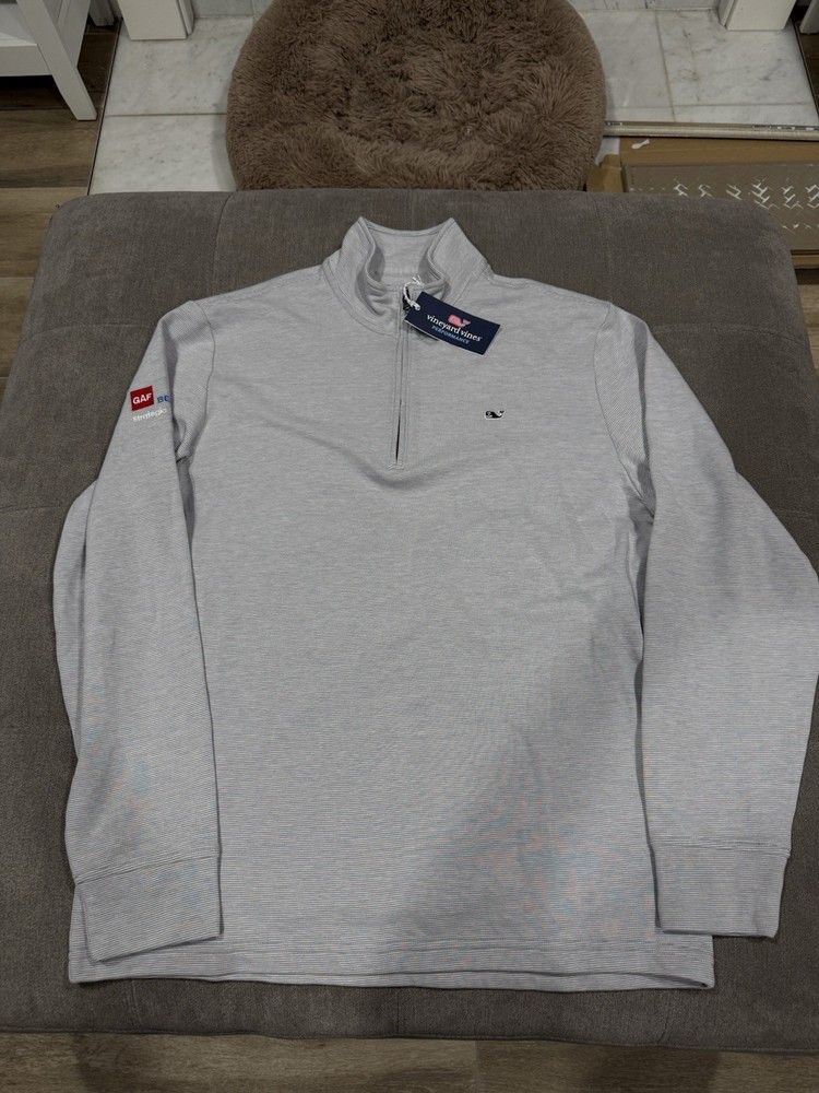VINEYARD VINES Saltwater Quarter-Zip Pullover Men's Size L Gray Embroidered