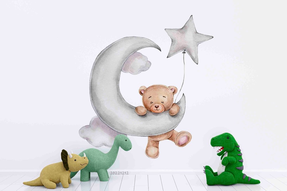 3D Cartoon Animal Bear Star Kids Wall Murals Wallpaper Murals Wall Sticker