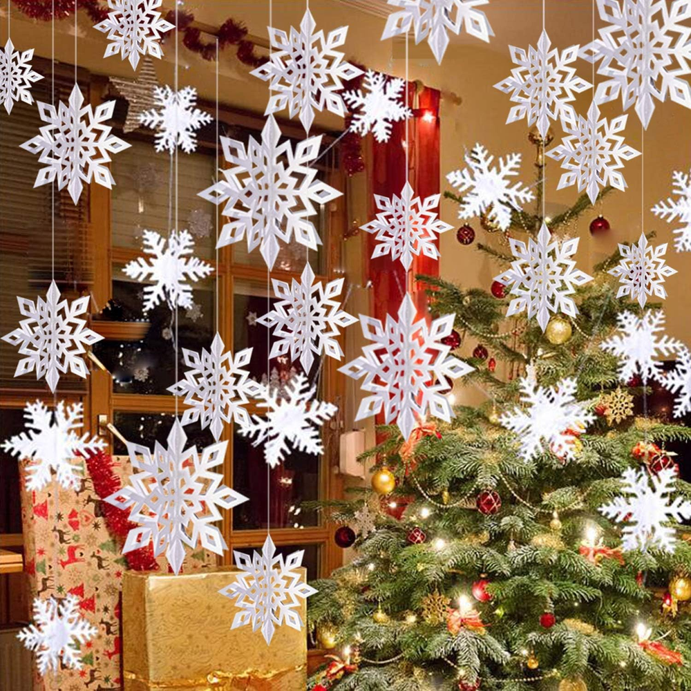 Winter Christmas Hanging Snowflake Decorations, 12PCS Snowflakes Garland & 12PCS
