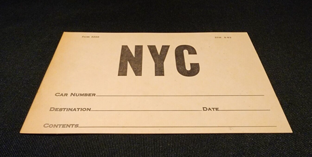 MAY 1961 NYC RAILROAD FREIGHT CAR TAG FORM 3290